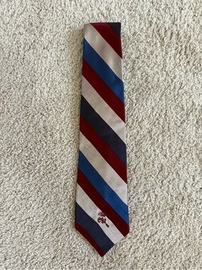 Men's Diagonal Stripe Tie in Burgundy, Blue & Silver